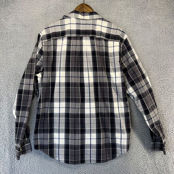 American Eagle Shirt Mens Large Gray Blue White Plaid Checkered Button Down Logo - Picture 9 of 11